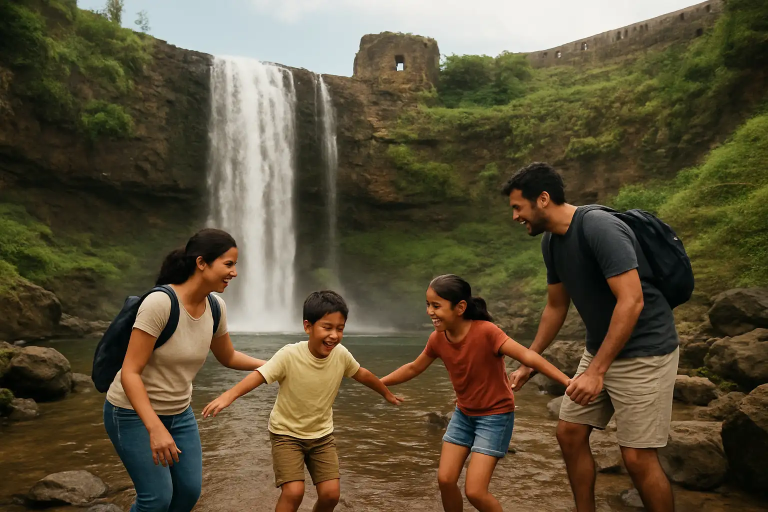 2. Visiting the Waterfall at Bassi Fort - YahTrip Travel Guide